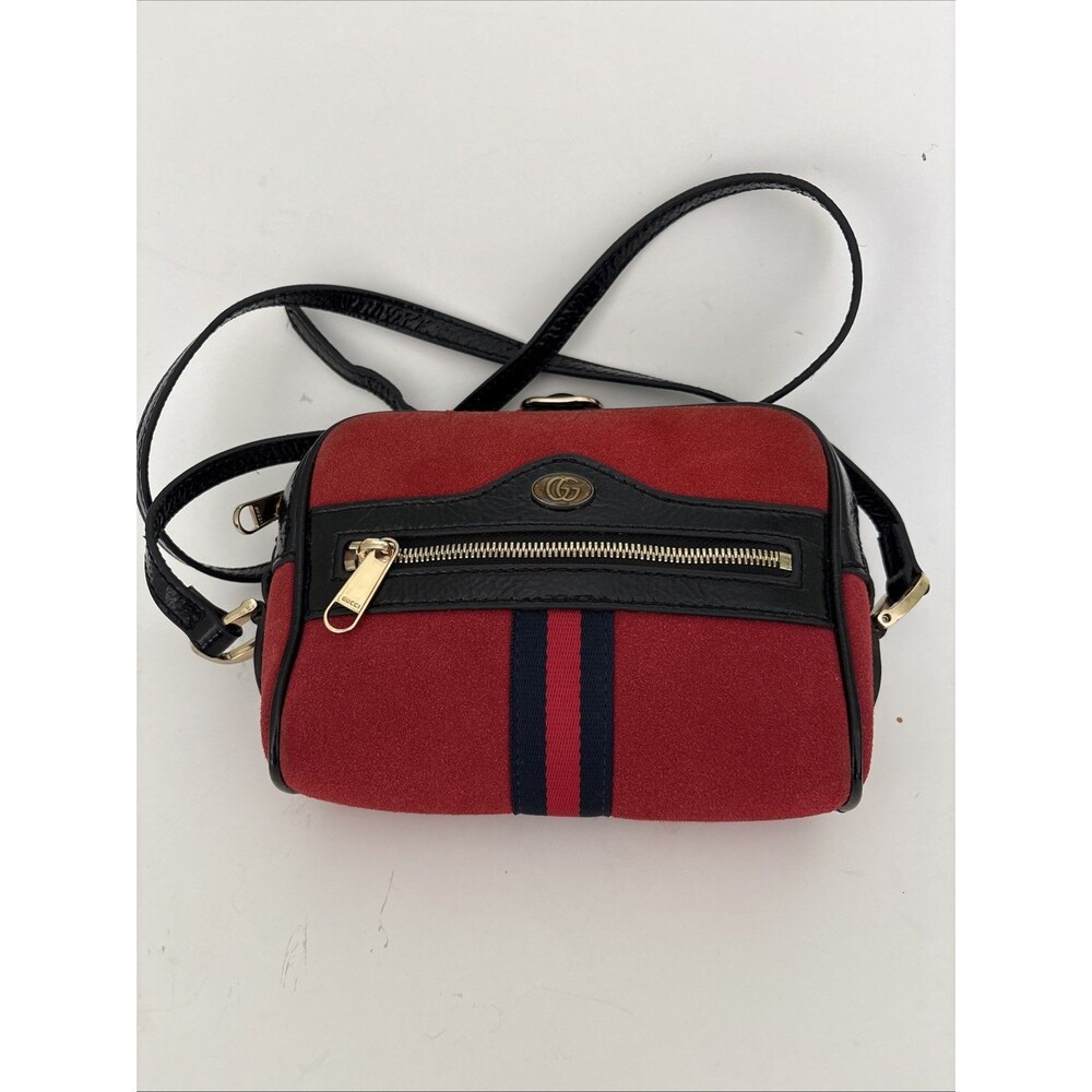VTG Gucci Ophidia Red Suede Patent Leather Small Camera Crossbody Bag